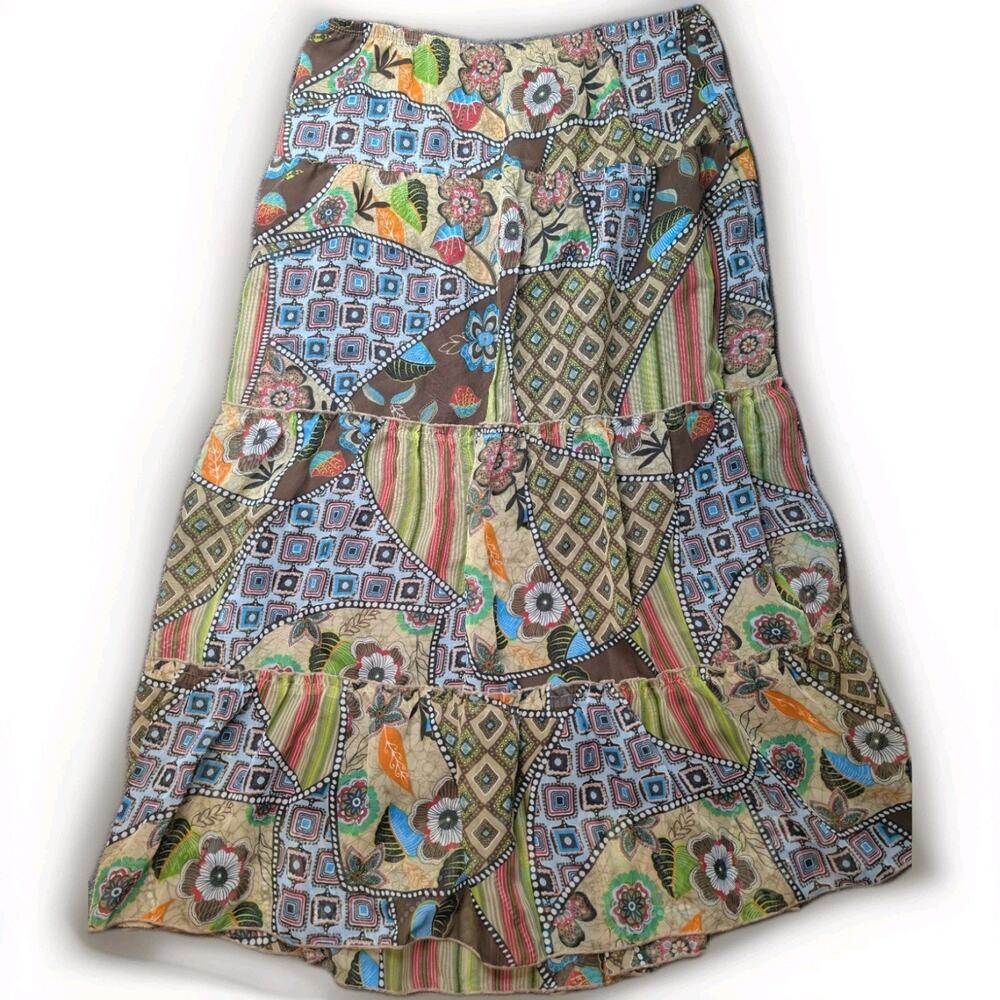 Studio 1940 Boho Peasant Midi Skirt Lined Patchwork-Print Floral Western Women M
